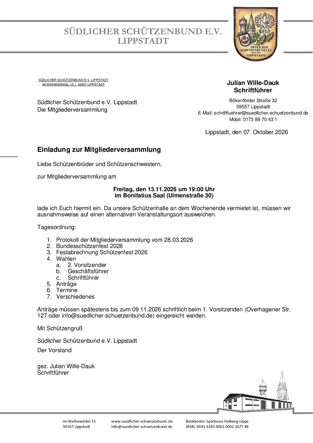 Mehr über den Artikel erfahren Einladung zur Mitgliederversammlung mit Vorstandswahlen